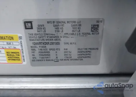 2015 GMC Acadia Denali from USA, damaged, VIN 1GKKRTKD6FJ381909